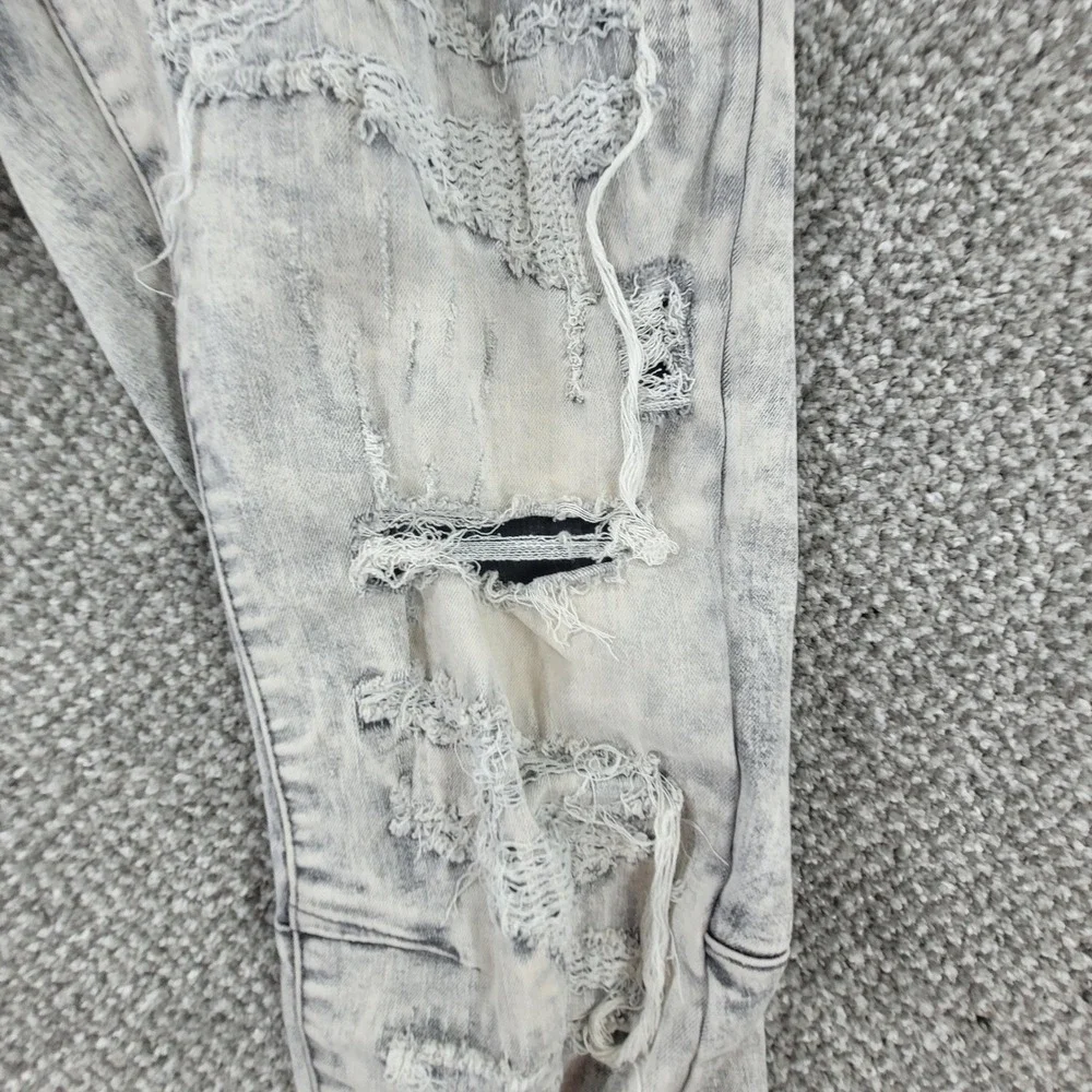 Smoke Rise Mens Distressed Acid‎ Wash Moto Jeans Gray 28x32 Slim Ripped Denim